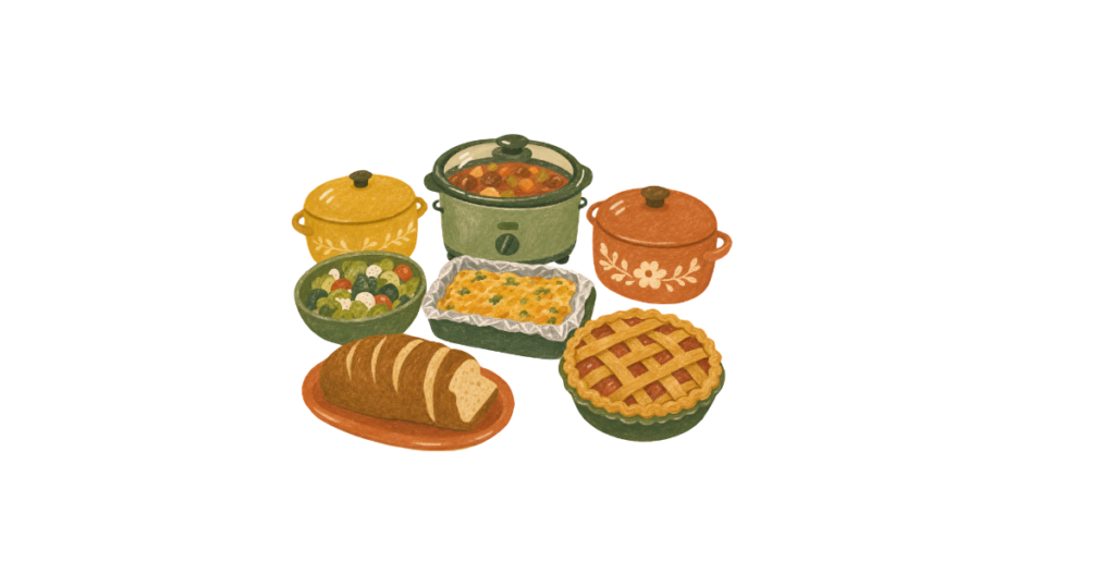 Images for bread, pie, casserole dishes, and crock pots.
